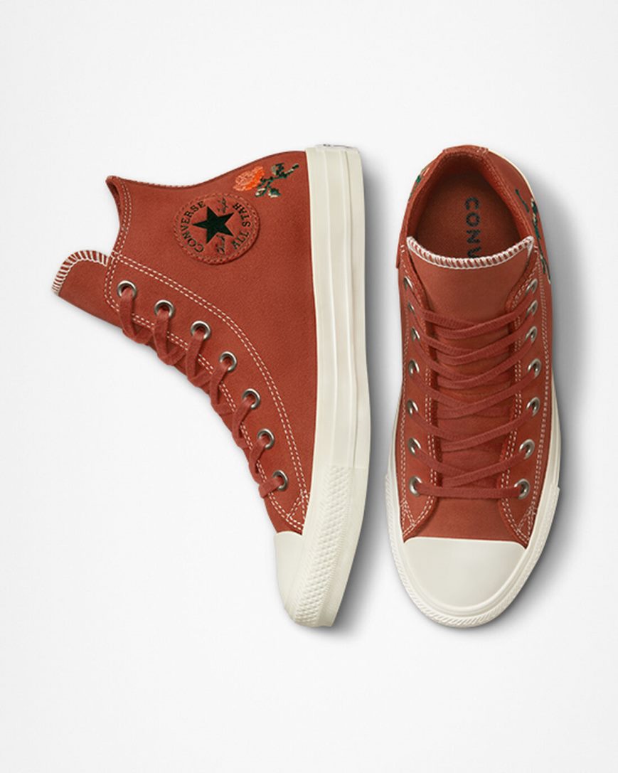 Women's Converse Chuck Taylor All Star Embroidered Roses High Top Shoes Orange | AU 6C1E9X